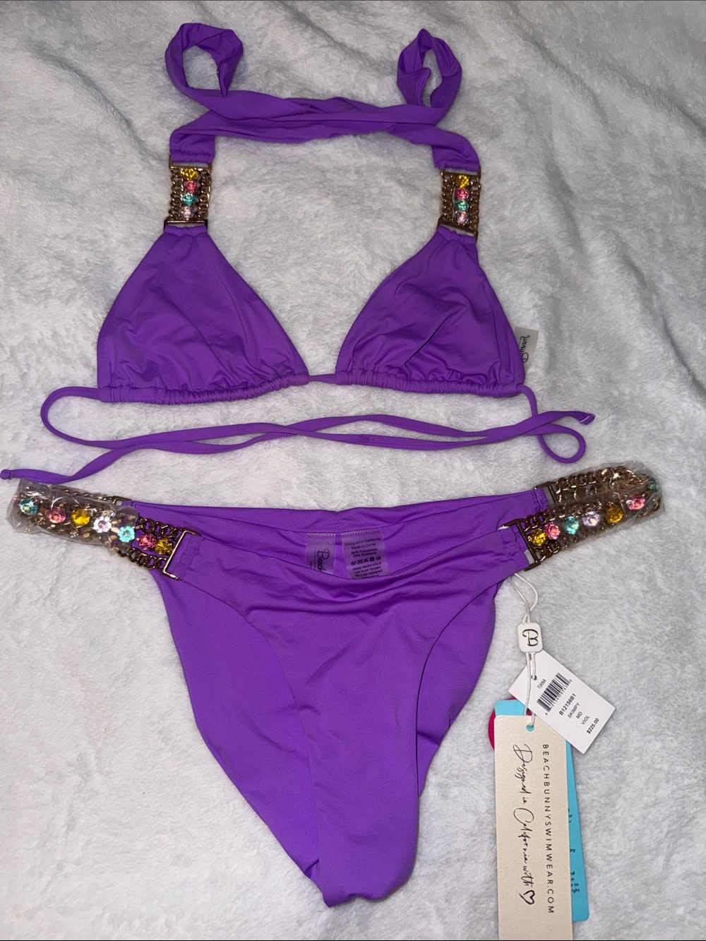 Beach Bunny Purple Jeweled Triangle Bikini